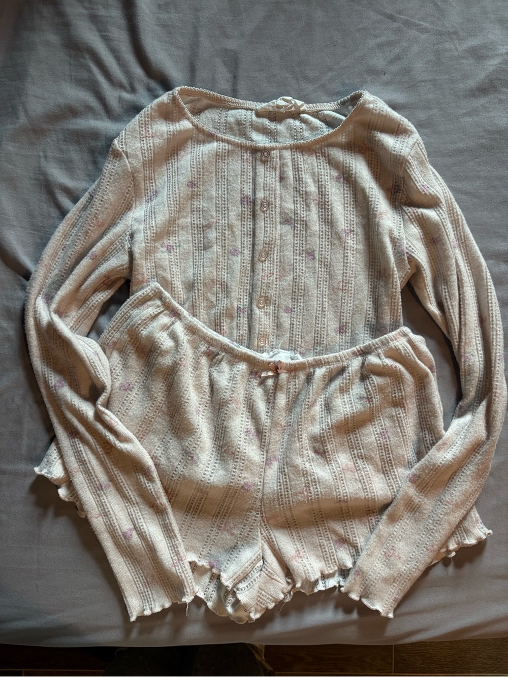 Pink Rose Cream Knit Lounge Top with Pink Script Tag